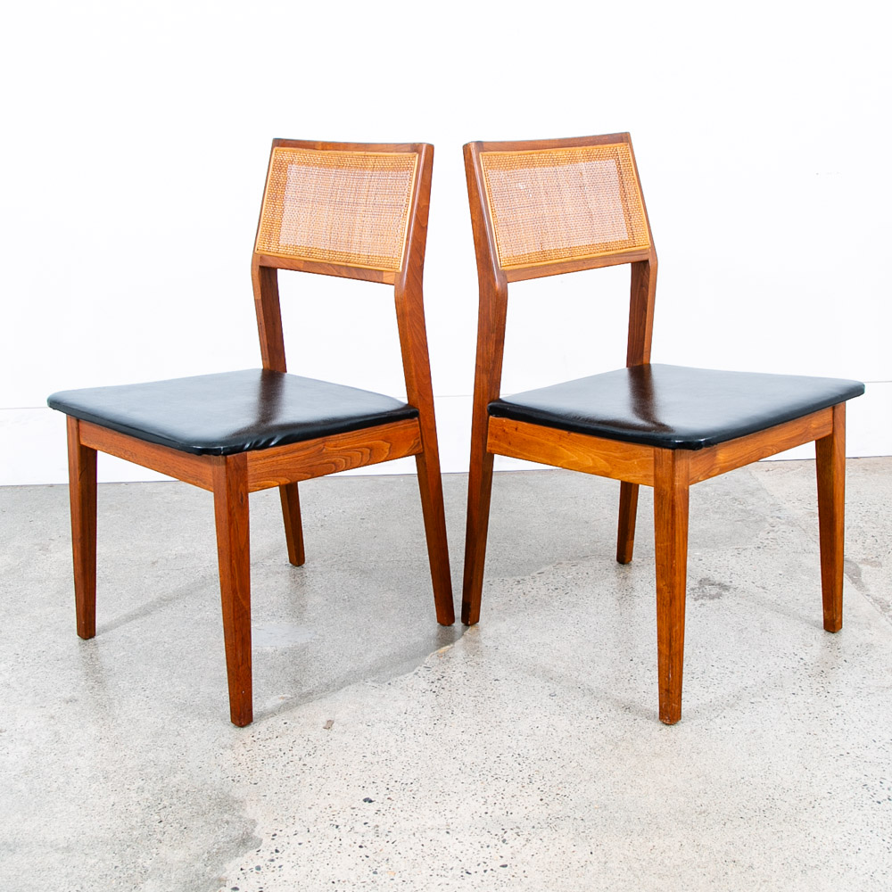 Mid Century Modern Dining Chairs Set 4 Walnut Cane Black Armchairs Dux Sweden NM - Image 5