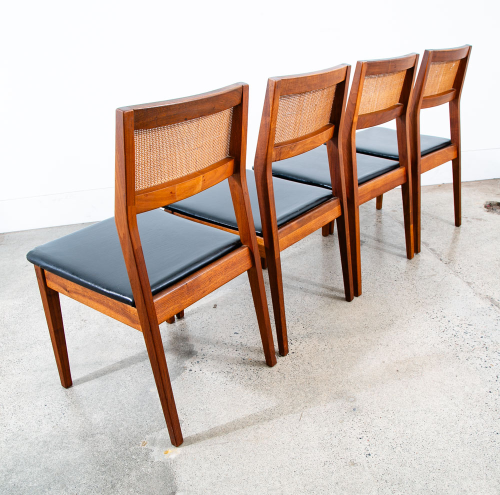 Mid Century Modern Dining Chairs Set 4 Walnut Cane Black Armchairs Dux Sweden NM - Image 12
