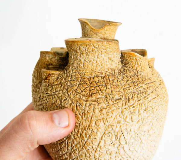 Mid Century Modern Weed Pot Ceramic Studio Signed Round Tan Textured Vintage Mcm - Image 6