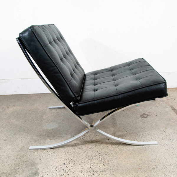 Mid Century Modern Lounge Chair Barcelona Black Leather Selig Imperial Der Rohe - Image 2