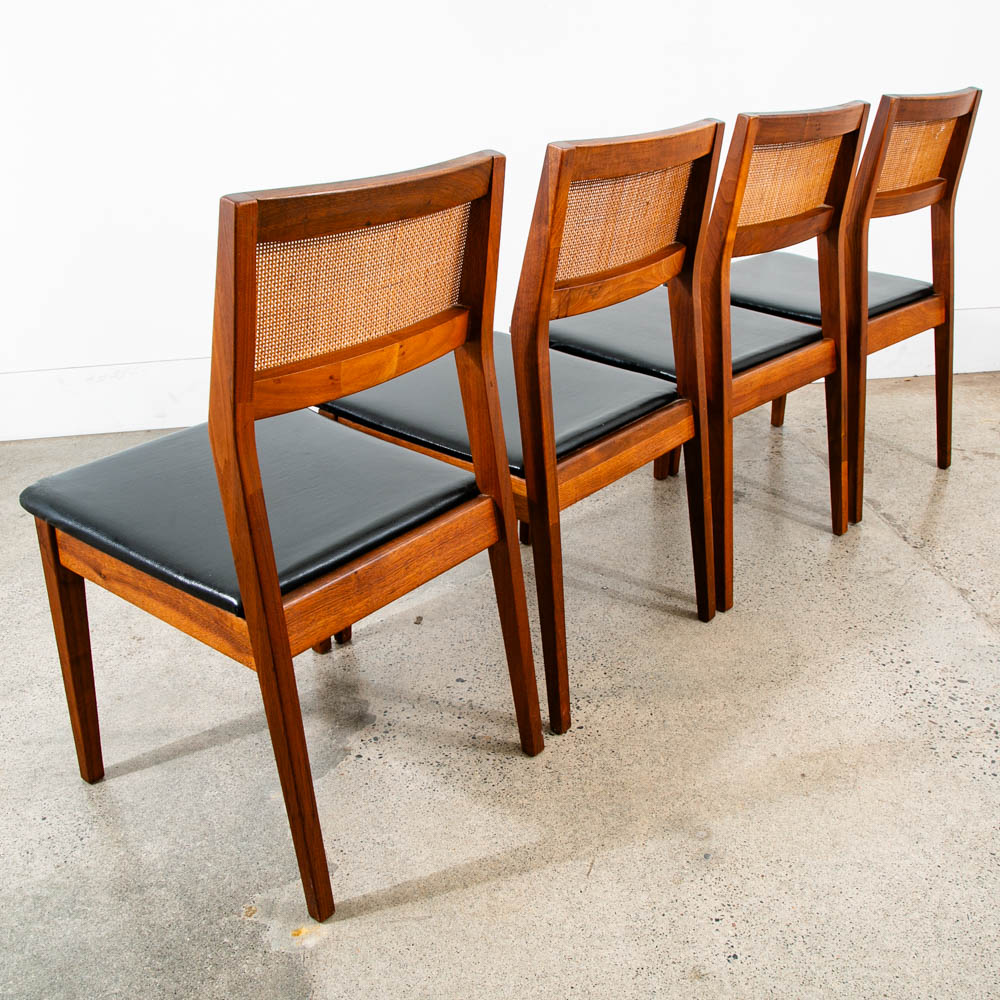 Mid Century Modern Dining Chairs Set 4 Walnut Cane Black Armchairs Dux Sweden NM - Image 3