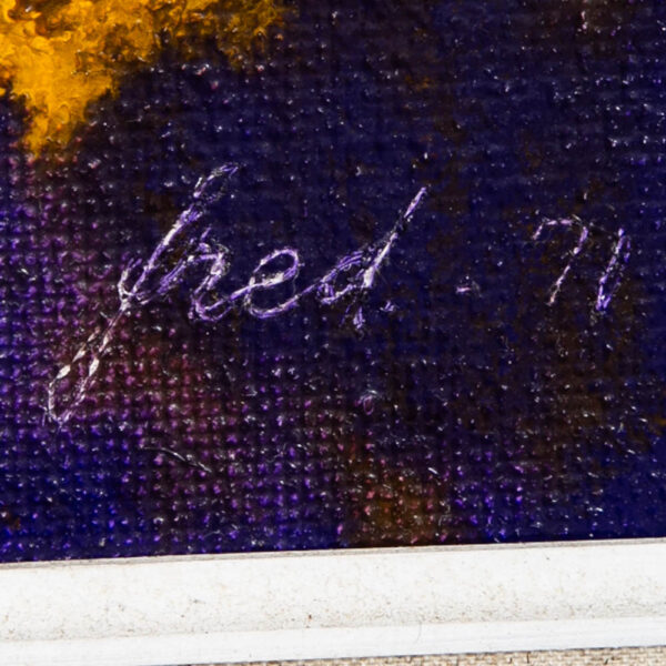 Mid Century Modern Original Painting Art Abstract Expressionism Orange Yellow Purple - Image 2