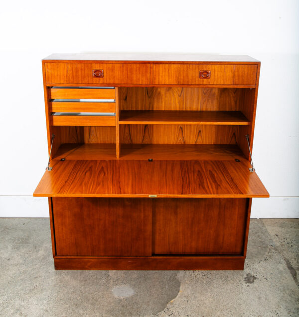 Mid Century Danish Modern Cabinet Teak Drop Leaf Desk Shelf Vintage Mcm Storage