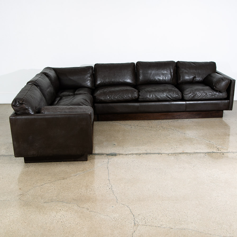 Mid Century Danish Modern Sofa Sectional Black Leather Couch Thams Cubist Post - Image 2