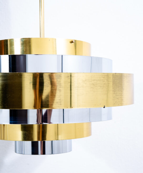 Mid Century Modern Chandelier Pendant Lamp Set Light Gold Brass Silver Feldman - Image 6