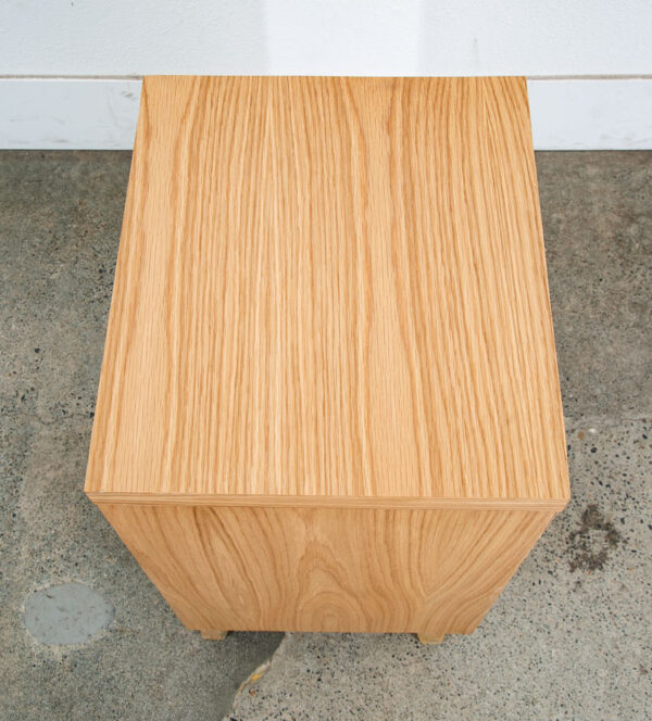 Mid Century Modern Nightstand End Side Tables Morris California Oak 3 Drawers Refinished Brass Gold - Image 4