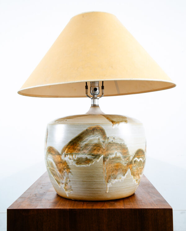 Mid Century Modern Table Lamp Ceramic Drip Glaze Studio Round Brown Green Mcm - Image 8