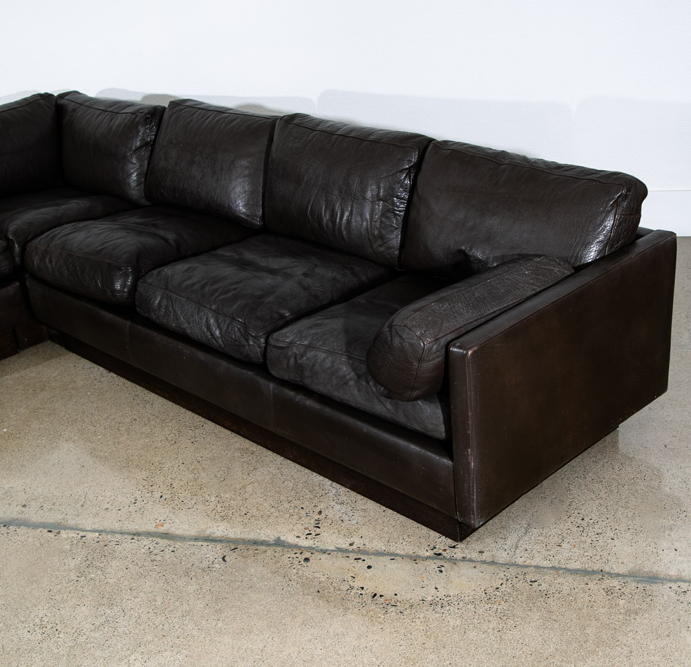 Mid Century Danish Modern Sofa Sectional Black Leather Couch Thams Cubist Post - Image 3