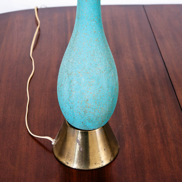 Mid Century Modern Lamp Set Teal and Brass Base Table Ceramic American Design MCM - Image 2