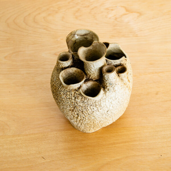 Mid Century Modern Weed Pot Ceramic Studio Signed Round Tan Textured Vintage Mcm - Image 3