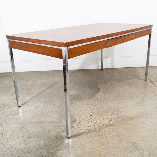 Mid Century Modern Desk Office Drawer Walnut Chrome Executive Lehigh Leopold Mcm - Image 2