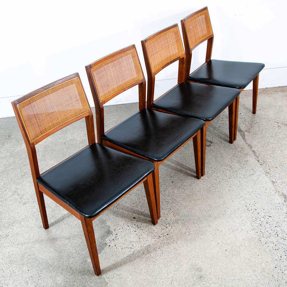 Mid Century Modern Dining Chairs Set 4 Walnut Cane Black Armchairs Dux Sweden NM - Image 11