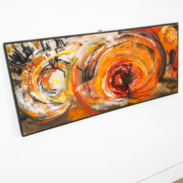 Mid Century Modern Painting Art Abstract Expressionism Yellow Orange Oil Signed - Image 2