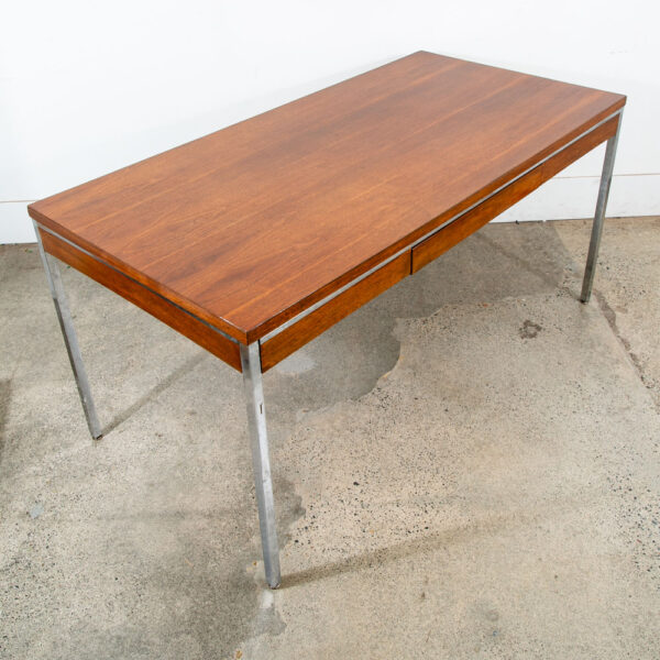Mid Century Modern Desk Office Drawer Walnut Chrome Executive Lehigh Leopold Mcm