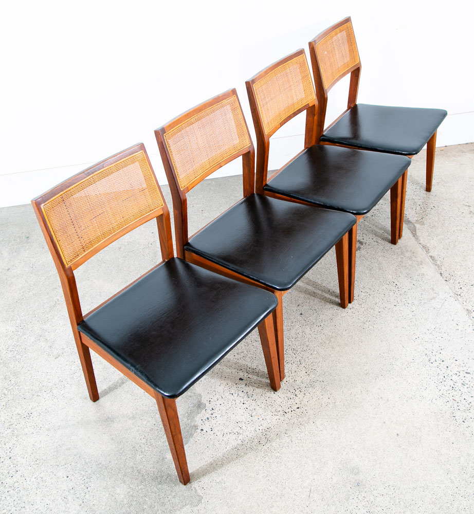Mid Century Modern Dining Chairs Set 4 Walnut Cane Black Armchairs Dux Sweden NM - Image 2