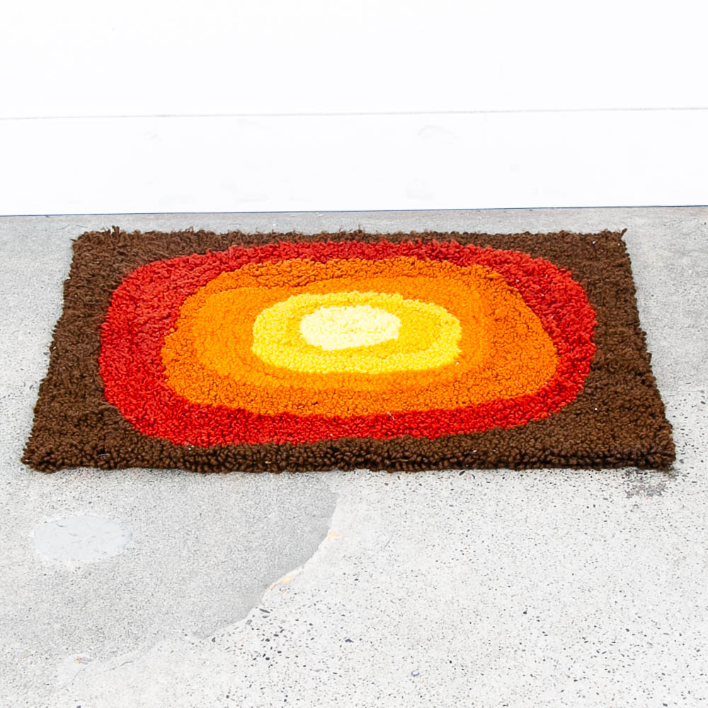 Mid Century Modern Rya Rug Abstract Brown, Oranges, Red, and Yellows Area 24x36 Wool - Image 2