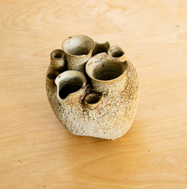 Mid Century Modern Weed Pot Ceramic Studio Signed Round Tan Textured Vintage Mcm - Image 7