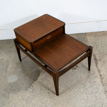 Mid Century Modern Nightstand Step Up Table 1 Drawer Bassett Walnut Wood Brass Mcm Refinished