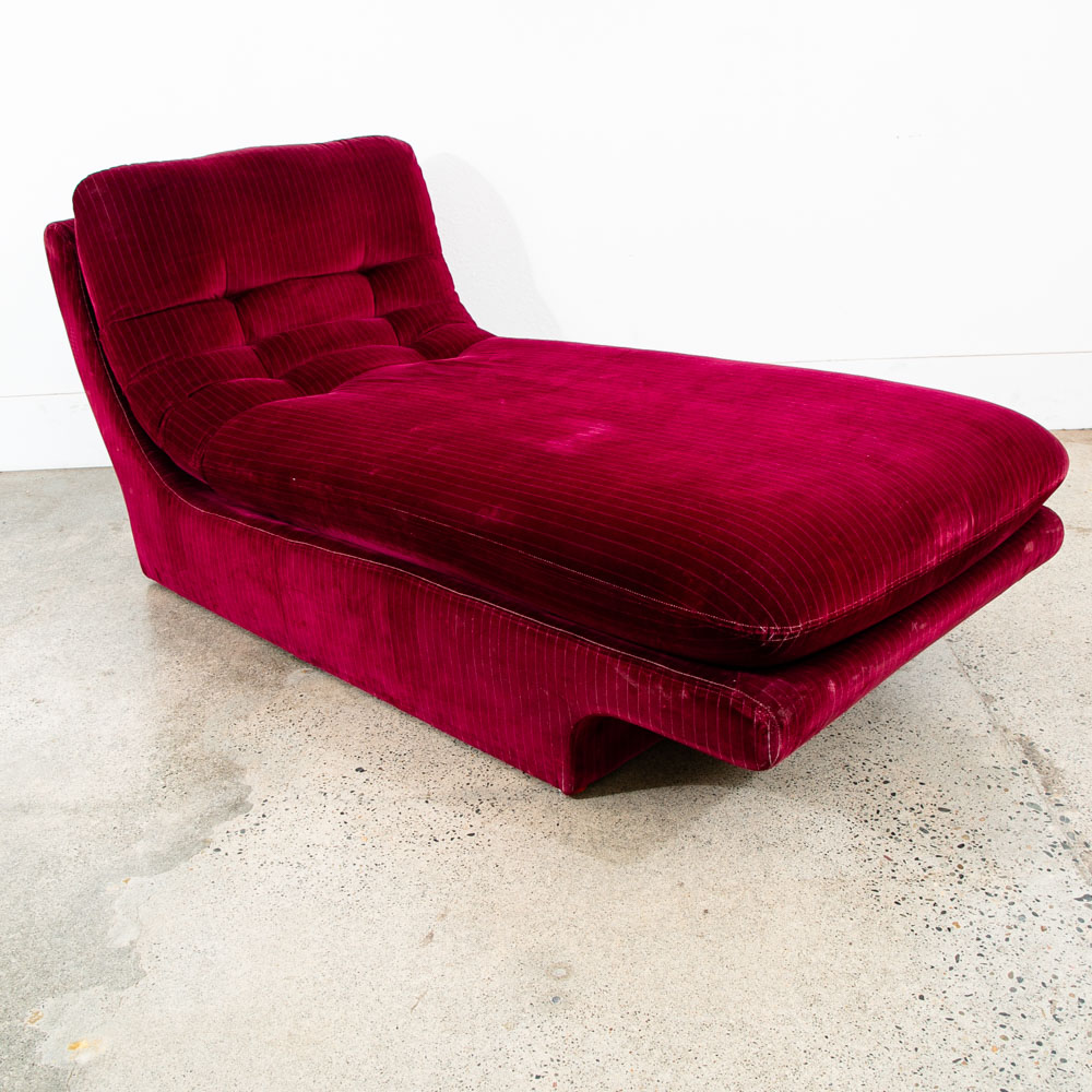 Mid Century Modern Daybed Chaise Lounge Chair Velour Burgundy Preview Kagan Mcm - Image 2