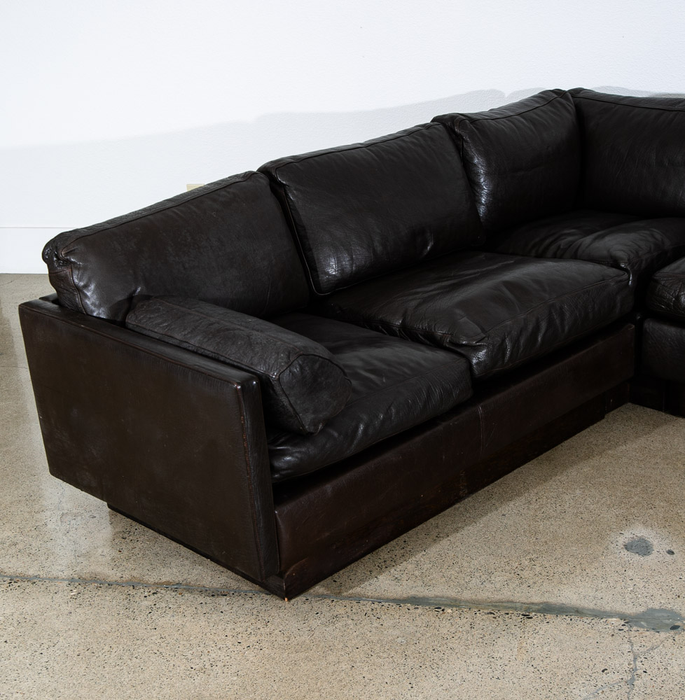 Mid Century Danish Modern Sofa Sectional Black Leather Couch Thams Cubist Post - Image 4