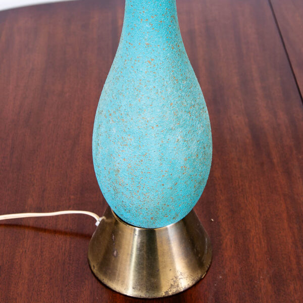Mid Century Modern Lamp Set Teal and Brass Base Table Ceramic American Design MCM - Image 8