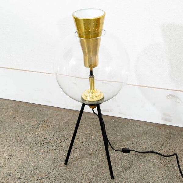 Mid Century Modern Glass Orb Lamp Original Brass Legs Sofa Round Black Atomic - Image 6