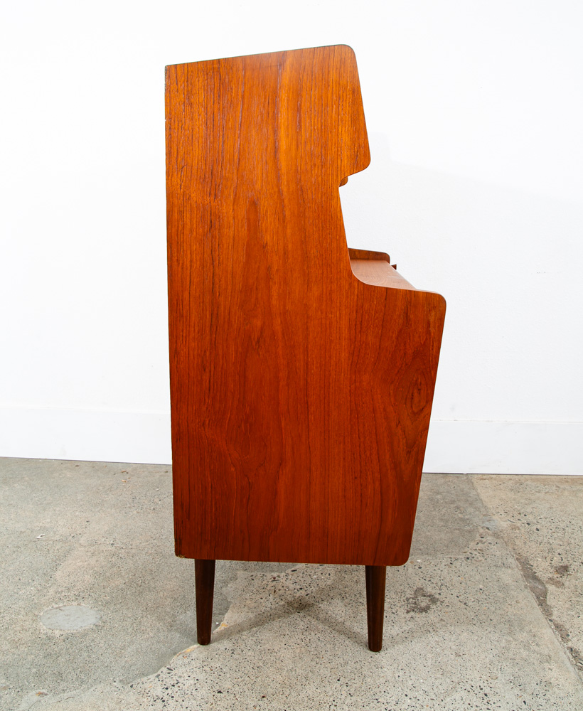 Mid Century Danish Modern Secretary Desk Teak Sliding Denmark 5 Drawers Handles - Image 3