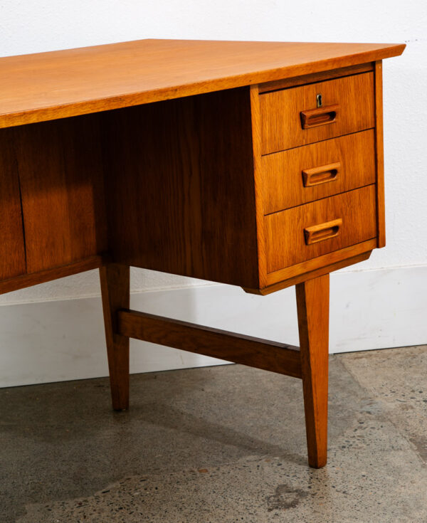 Mid Century Modern Desk Executive Oak Vintage 6 Drawers Denmark Office Bookshelf - Image 9