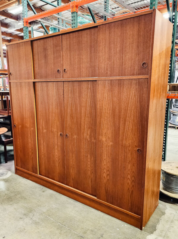 Mid Century Danish Closet Cabinet Armoire Teak Credenza Wardrobe Denmark Sliding - Image 2