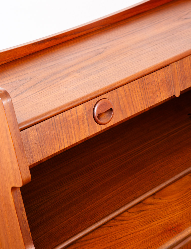 Mid Century Danish Modern Secretary Desk Teak Sliding Denmark 5 Drawers Handles - Image 10