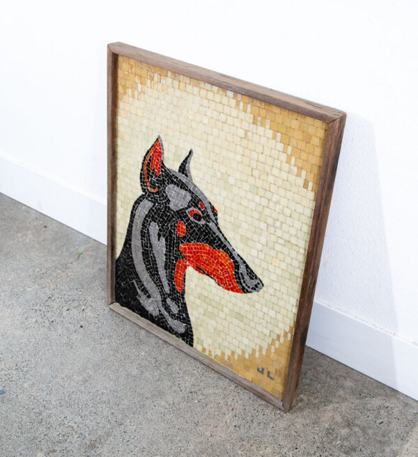 Mid Century Modern Studio Ceramic Tile Original Art Mosaic Pinscher Dog Portrait - Image 5