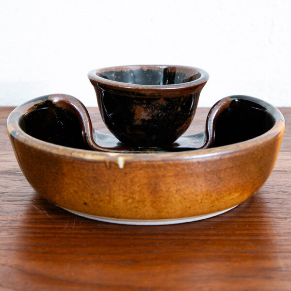 Mid Century Modern Studio Pottery Chip and Dip Dish Bowl Signed Bruce Larrabee - Image 5