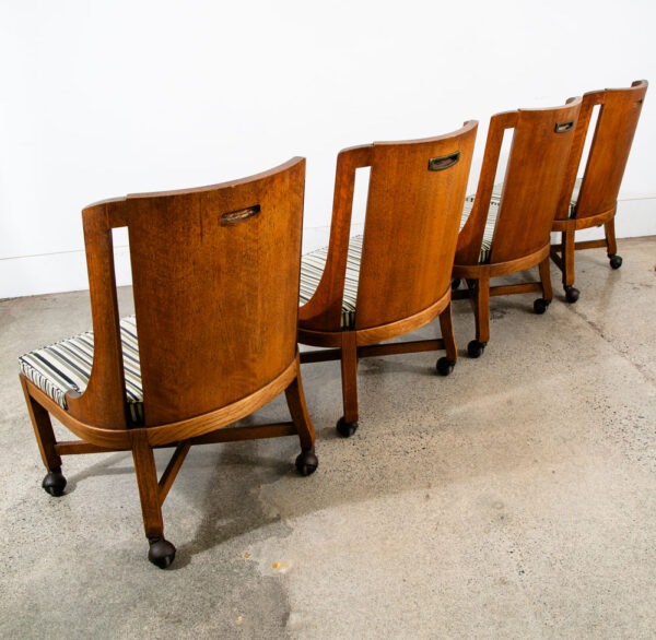 Mid Century Modern Dining Chairs Set 4 Walnut Rolling Vintage Casters X frame - Image 12