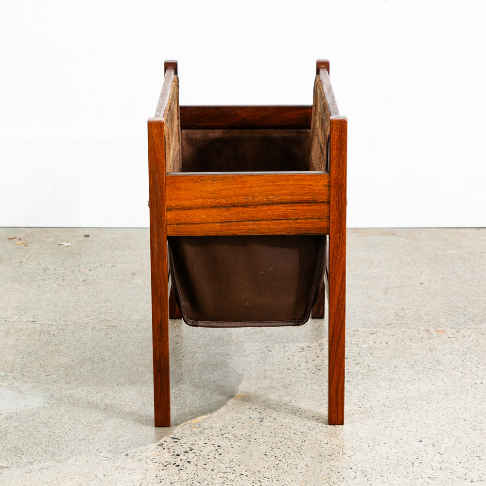 Mid Century Modern Magazine Rack Rosewood Salin Vintage Danish Leather Sling - Image 2