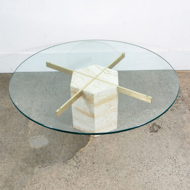 Mid Century Modern Coffee Table Artedi Round Glass Marble Brass Travertine Mcm