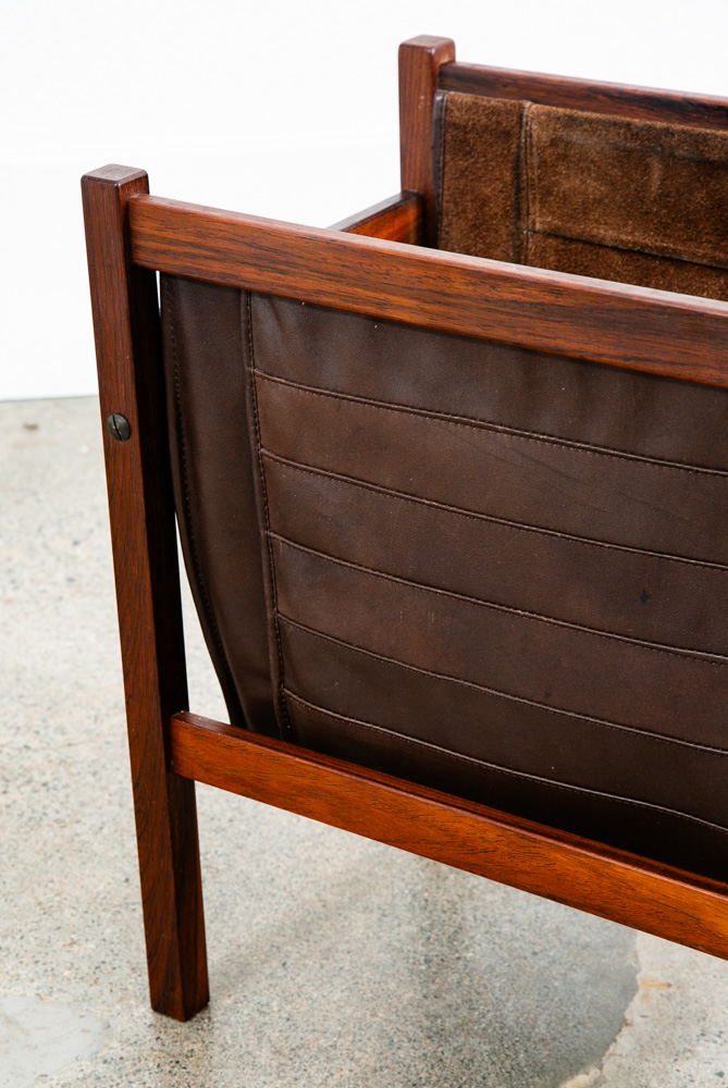 Mid Century Modern Magazine Rack Rosewood Salin Vintage Danish Leather Sling - Image 8