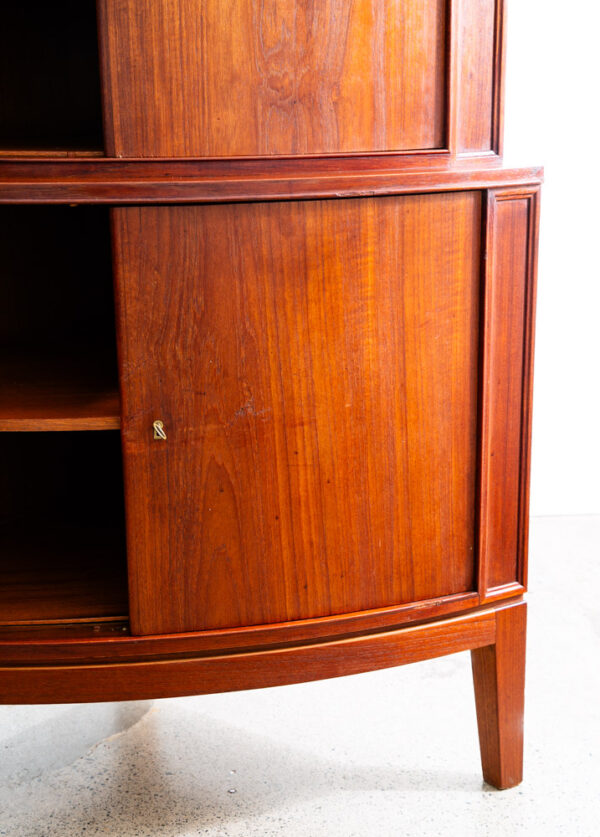 Mid Century Danish Modern Corner Cabinet Unit Teak Round Front 2 Tier Locking - Image 12
