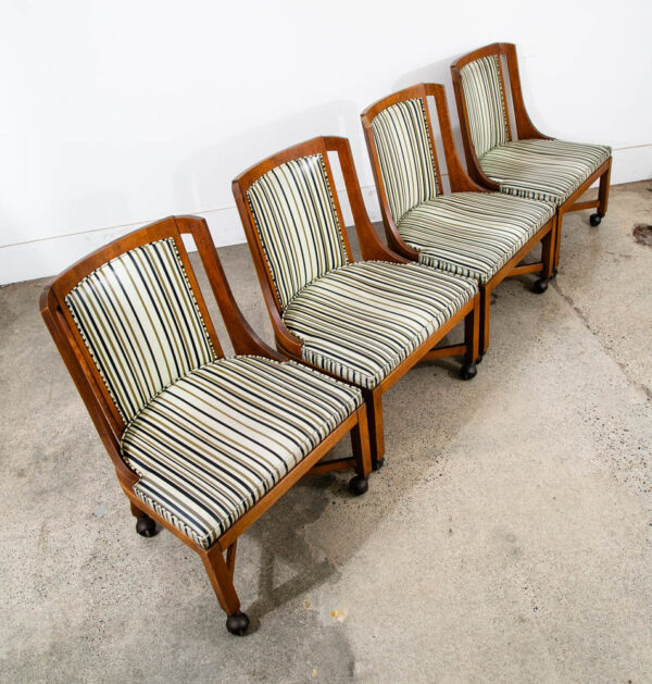 Mid Century Modern Dining Chairs Set 4 Walnut Rolling Vintage Casters X frame - Image 2