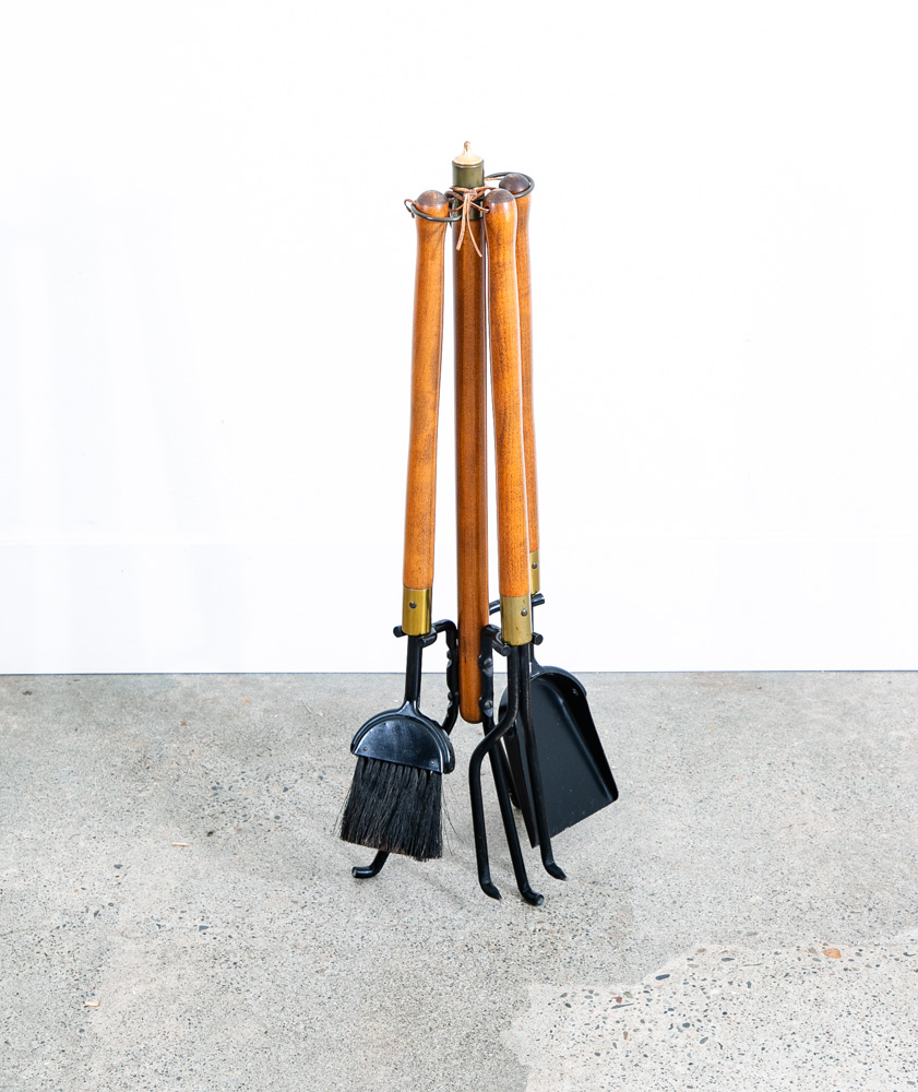 Mid Century Modern Fireplace Tools Wood Brass Cast iron Pilgrim Seymour Nelson - Image 5