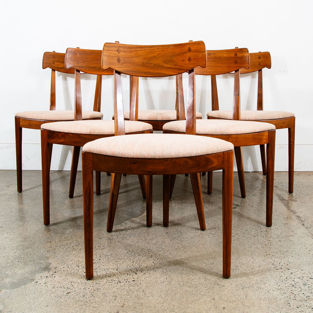 Mid Century Modern Dining Chairs 6 Drexel Declaration Kipp Stewart Peach Pink - Image 2