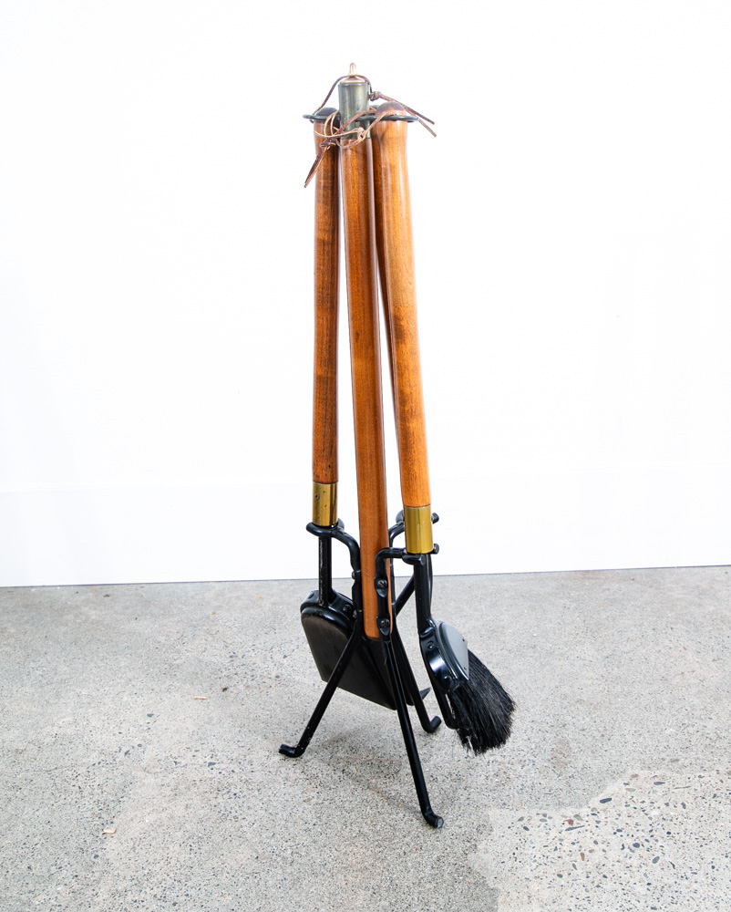 Mid Century Modern Fireplace Tools Wood Brass Cast iron Pilgrim Seymour Nelson - Image 2
