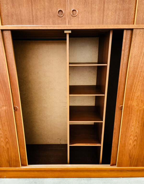 Mid Century Danish Closet Cabinet Armoire Teak Credenza Wardrobe Denmark Sliding - Image 9