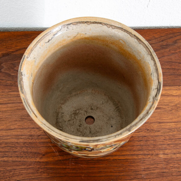 Mid Century Modern Planter Pot Multicolor Studio Pottery Round Munja Stoneware 6" - Image 4
