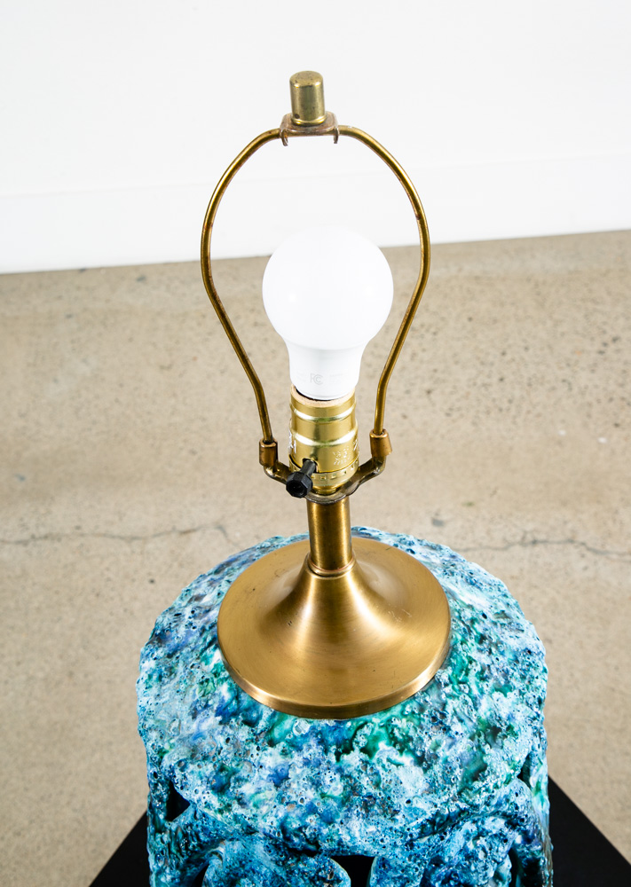 Mid Century Modern Table Lamp Ceramic Blue Lava Glaze Studio Design Vintage Mcm - Image 4