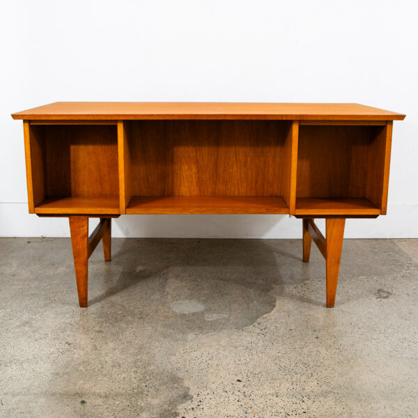 Mid Century Modern Desk Executive Oak Vintage 6 Drawers Denmark Office Bookshelf - Image 7