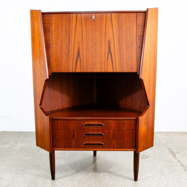 Mid Century Danish Modern Corner Cabinet Bar Unit Teak 3 Drawers Denmark Mcm