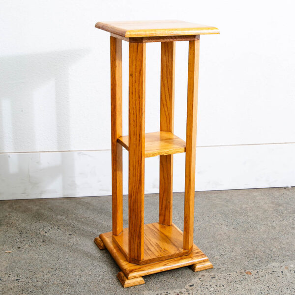 Mid Century Modern Solid Oak Pedestal Plant Stand Shelf Square Vintage - Image 4