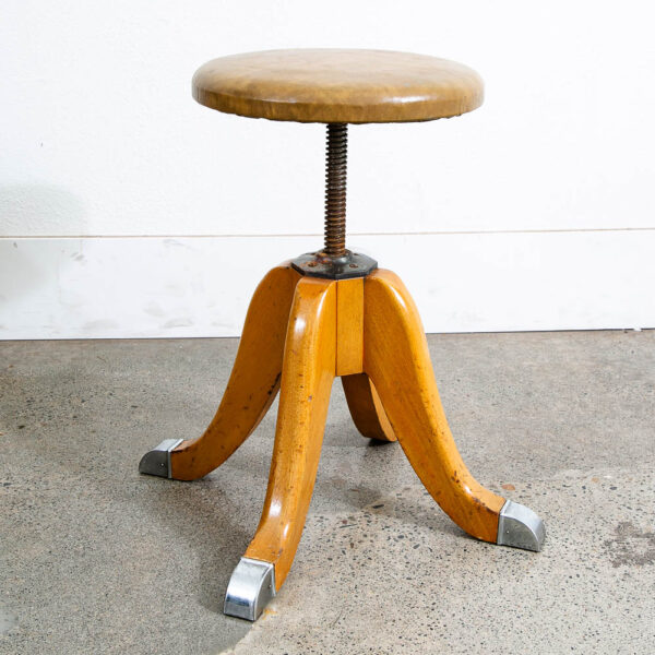 Antique Hamilton Stool Adjustable Solid Wood Swivel Tan Drafting Industrial - Image 2