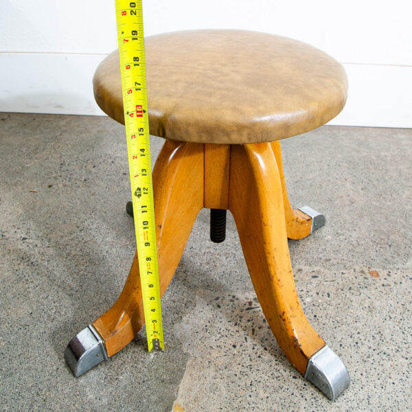 Antique Hamilton Stool Adjustable Solid Wood Swivel Tan Drafting Industrial - Image 10