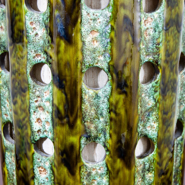 Mid Century Modern Table Lamp Ceramic Drip Glaze Studio Round Teal Green Brass Mcm - Image 5